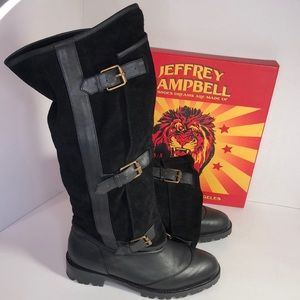 COPY - Black leather with suede panels 14” tall shaft boots